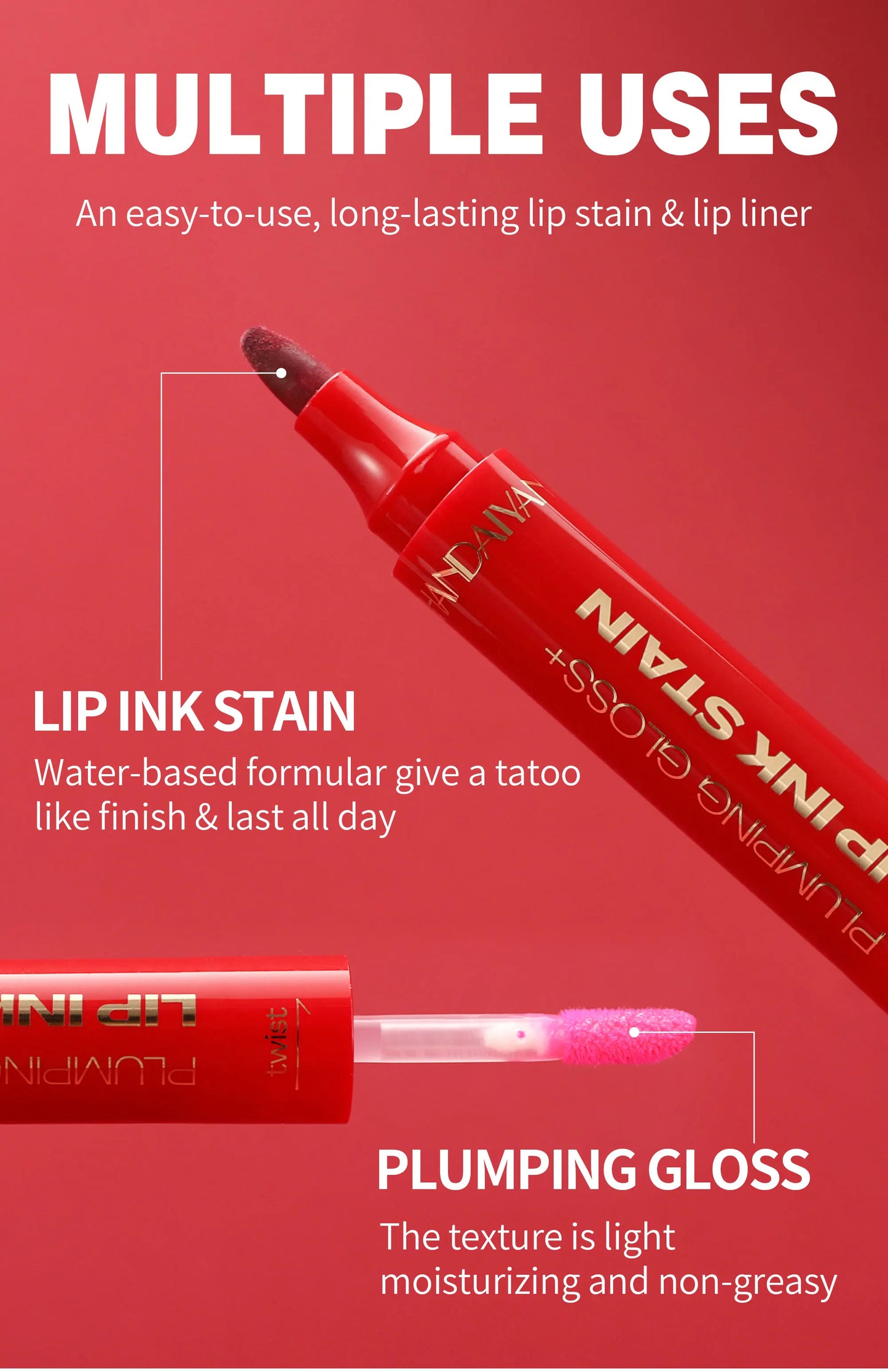 2-σε-1 Matte Lip Liner & Plumping Lip Gloss – Για Τέλειο Σχήμα & Όγκο στα Χείλη
Αποκτήστε το απόλυτο look στα χείλη σας με ένα μόνο προϊόν. Από τη μία πλευρά, το ματ μολύβι προσφέρει απόλυτο έλεγχο στο περίγραμμα, και από την άλλη, το lip gloss χαρίζει άμ