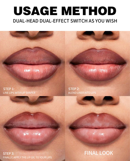 2-σε-1 Matte Lip Liner & Plumping Lip Gloss – Για Τέλειο Σχήμα & Όγκο στα Χείλη
Αποκτήστε το απόλυτο look στα χείλη σας με ένα μόνο προϊόν. Από τη μία πλευρά, το ματ μολύβι προσφέρει απόλυτο έλεγχο στο περίγραμμα, και από την άλλη, το lip gloss χαρίζει άμ