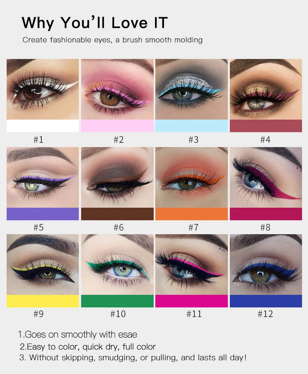 Σετ 12 Ματ Υγρά Eyeliner - Έντονα Χρώματα και Αδιάβροχο Αποτέλεσμα