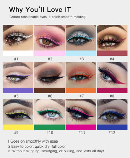 Σετ 12 Ματ Υγρά Eyeliner - Έντονα Χρώματα και Αδιάβροχο Αποτέλεσμα