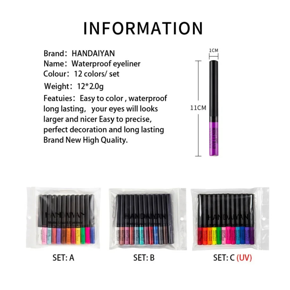 Σετ 12 Ματ Υγρά Eyeliner - Έντονα Χρώματα και Αδιάβροχο Αποτέλεσμα