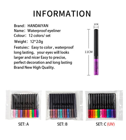 Σετ 12 Ματ Υγρά Eyeliner - Έντονα Χρώματα και Αδιάβροχο Αποτέλεσμα