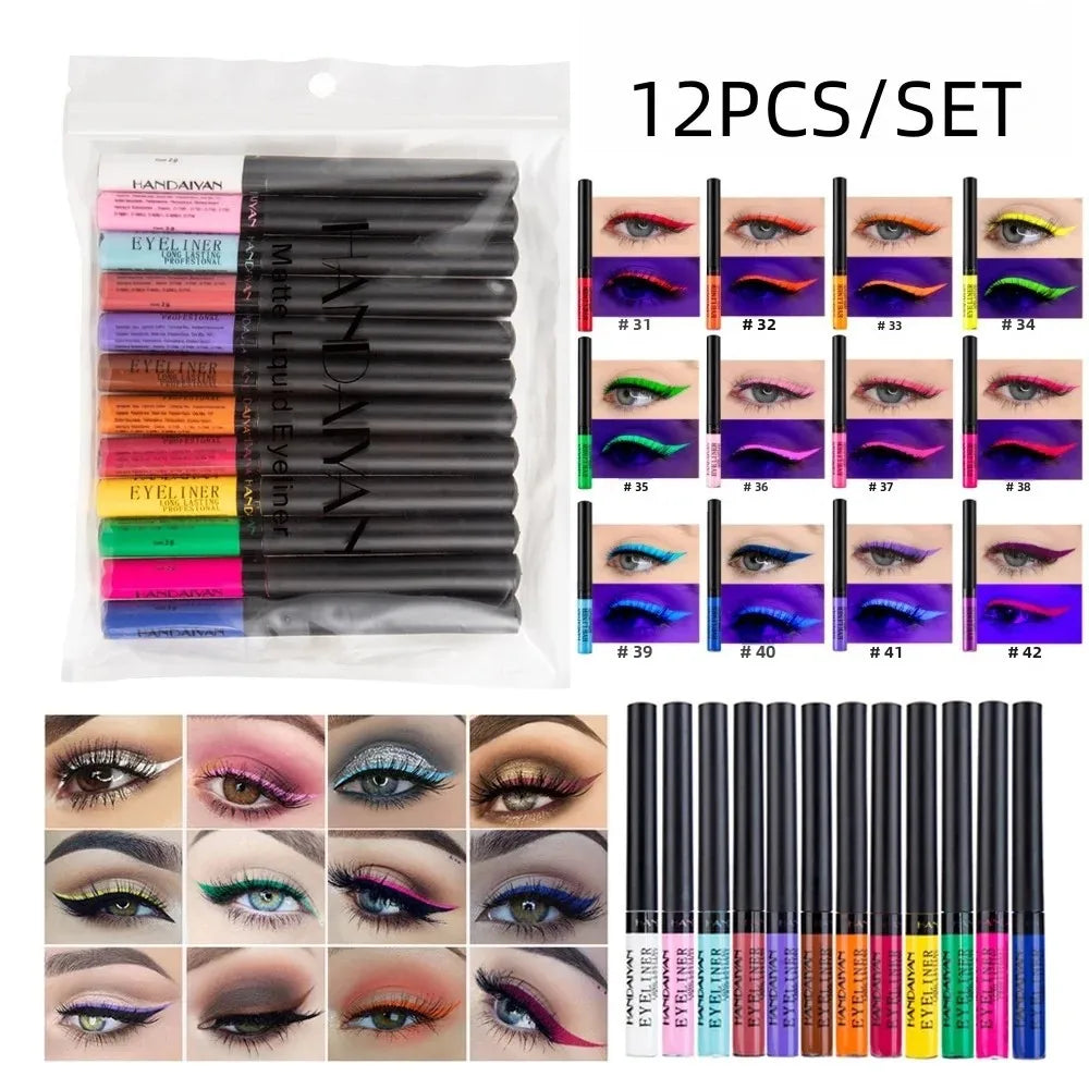 Σετ 12 Ματ Υγρά Eyeliner - Έντονα Χρώματα και Αδιάβροχο Αποτέλεσμα